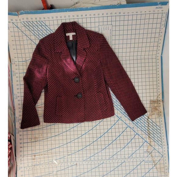 JM Collection Vintage Pink Black Herringbone Coquette 2 Button Jacket - Picture 5 of 14